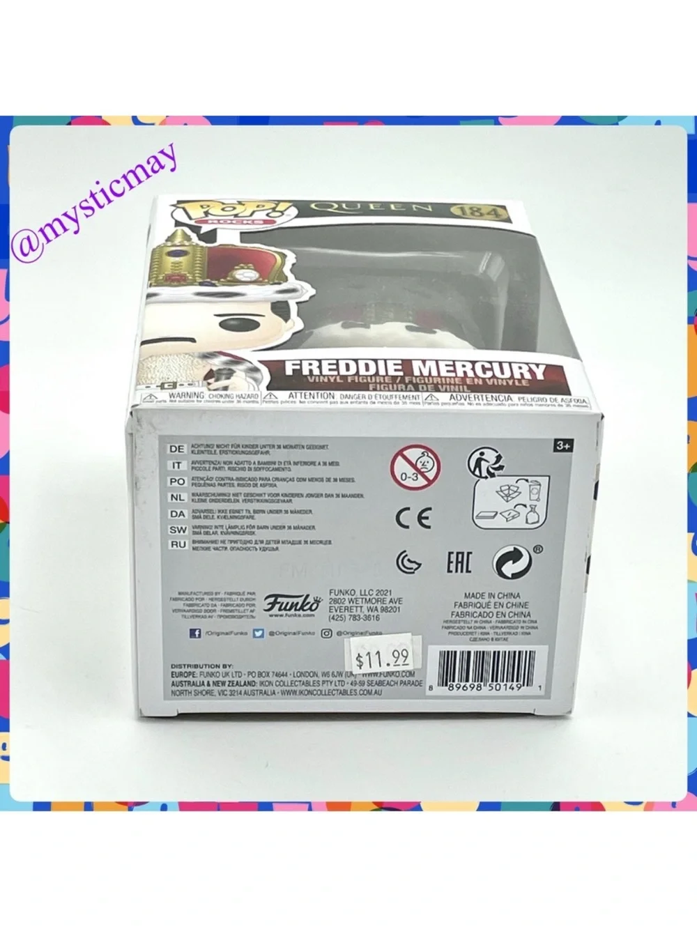 2021 Funko Pop Rocks QUEEN 184 FREDDIE MERCURY Figure w Crown and Cape in Box